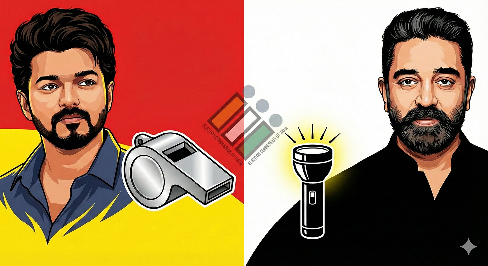 ತಮಿಳುನಾಡು ಚುನಾವಣೆ: ದಳಪತಿ ವಿಜಯ್ ಪಕ್ಷಕ್ಕೆ ‘ವಿಷಲ್’, ಕಮಲ್ ಹಾಸನ್ ಪಕ್ಷಕ್ಕೆ ‘ಟಾರ್ಚ್’ ಚಿಹ್ನೆ