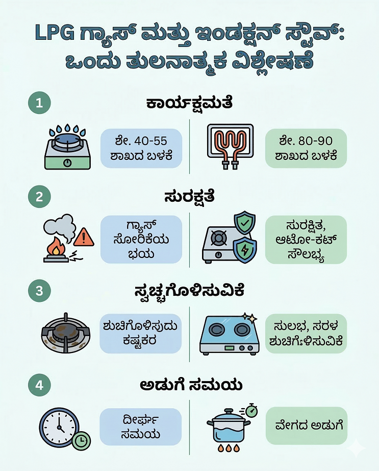 Comparison between LPG Gas and Induction Stove in Kannada