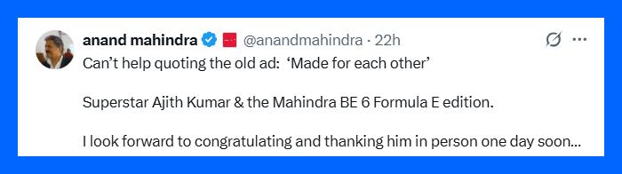 Ajith Kumar Mahindra BE 6 Formula E Edition