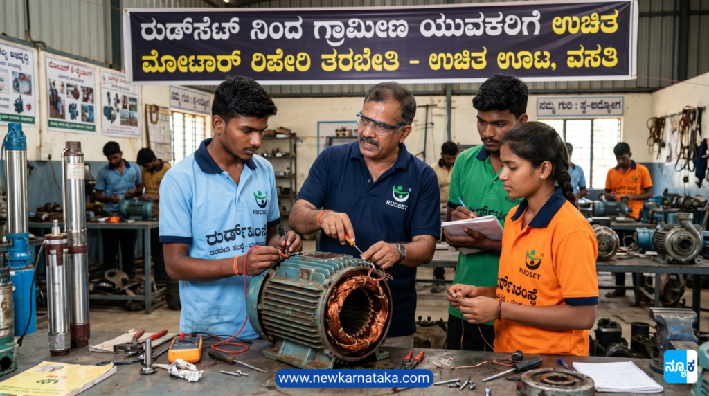 ರುಡ್ಸೆಟ್ ನಿಂದ ಗ್ರಾಮೀಣ ಯುವಕರಿಗೆ ಉಚಿತ ಮೋಟಾರ್ ರಿಪೇರಿ ತರಬೇತಿ – ಉಚಿತ ಊಟ, ವಸತಿ RUDSET Free Training Bangalore