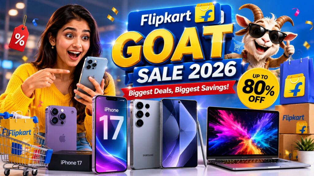 Flipkart GOAT Sale 2026: ಐಫೋನ್ 17, ಸ್ಯಾಮ್ಸಂಗ್ ಮತ್ತು ಲ್ಯಾಪ್ಟಾಪ್ಗಳ ಮೇಲೆ ಭಾರಿ ರಿಯಾಯಿತಿ!